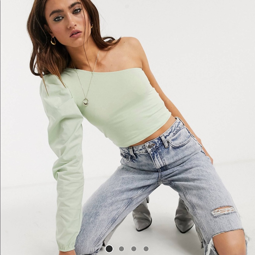 ASOS BERSHKA ONE SHOULDER PUFF SLEEVE TOP (NWOT)